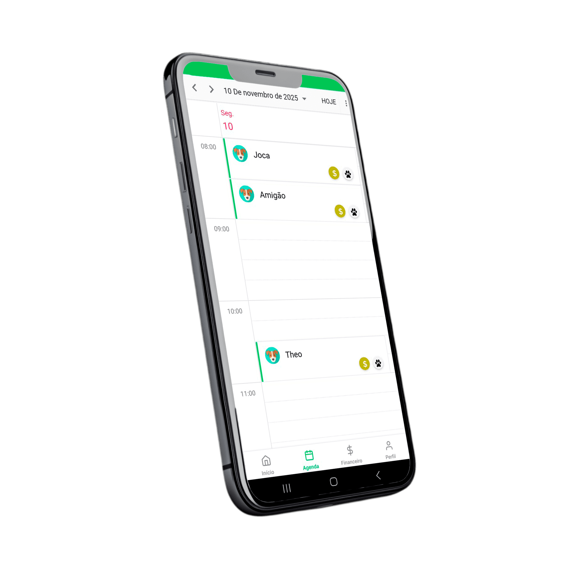 Tela de agenda de agendamentos do Pet Simples
